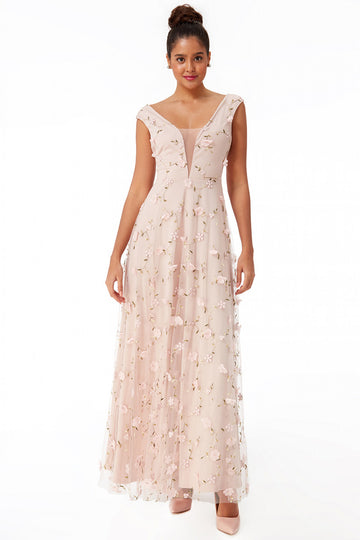 Goddiva Three D Flower Mesh Maxi Dress Goddiva